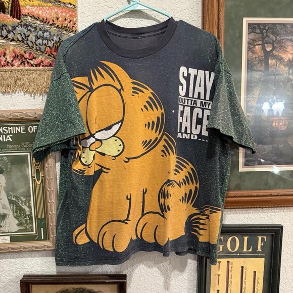 American Vintage Other - Vintage 90s RARE Garfield Jim Davis Movie Promo Cartoon Big Face AOP Shirt Large